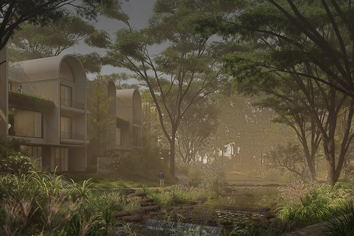 The riparian water corridor running past the Villa Homes